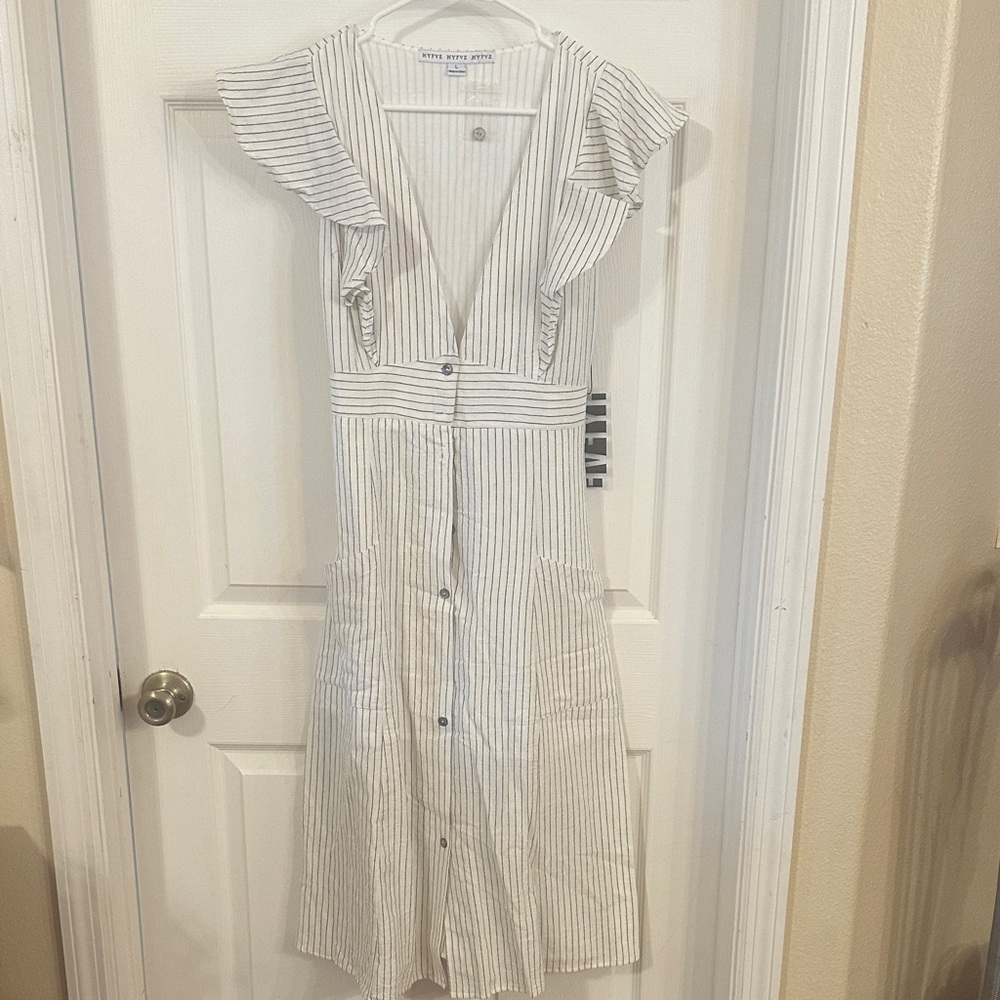HYFVE Striped Midi Dress in White and Black